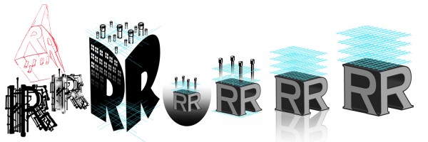 these R's are the createvolution of this logo going from pen to pixel